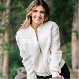 ZYIA ACTIVE Flying V Fleece Jacket Sherpa Teddy Bomber Jacket // S